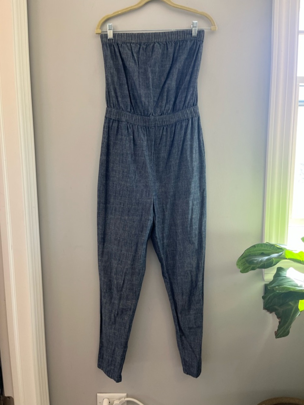 Strapless Chambray Jumpsuit - Blue